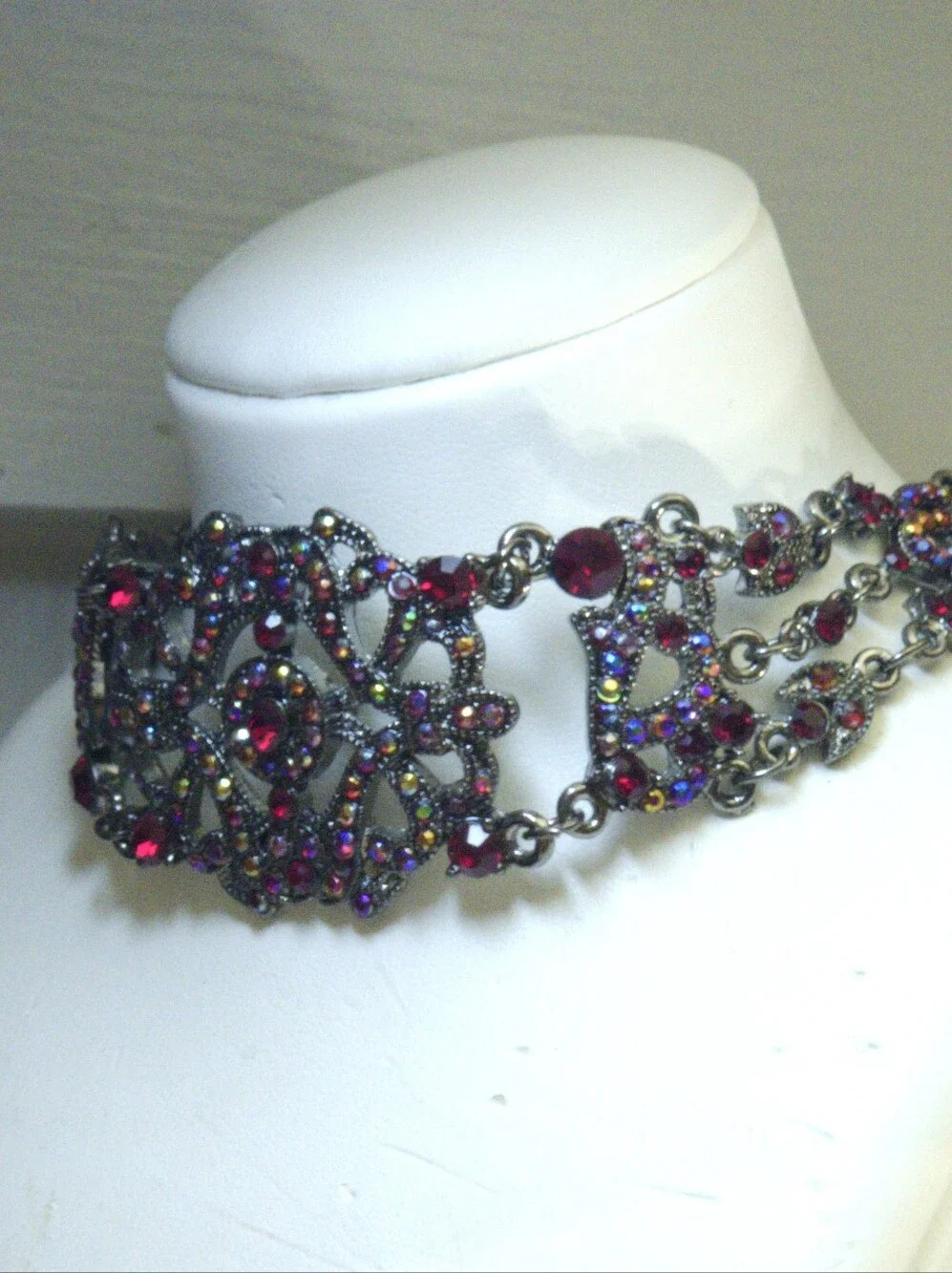NWT Vintage Gothic Red Rhinestone Choker Necklace Earring Set Original Packaging